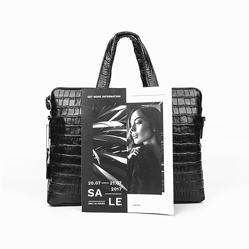 Men's Embossed First Layer Cowhide Fashion Business Men's Handbags