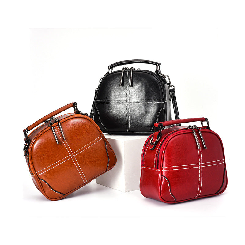 Women's Korean Style Versatile Cowhide Broadband Leather Bags