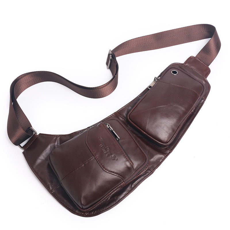 Men's Cowhide Genuine Leather Personality Retro Mobile Men's Chest Bags