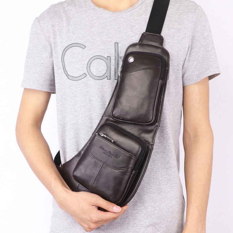 Men's Cowhide Genuine Leather Personality Retro Mobile Men's Chest Bags