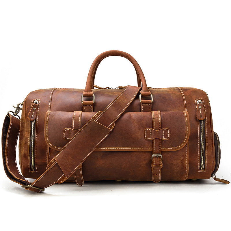Men's Crazy Horse Leather With Shoe Position Travel Bags