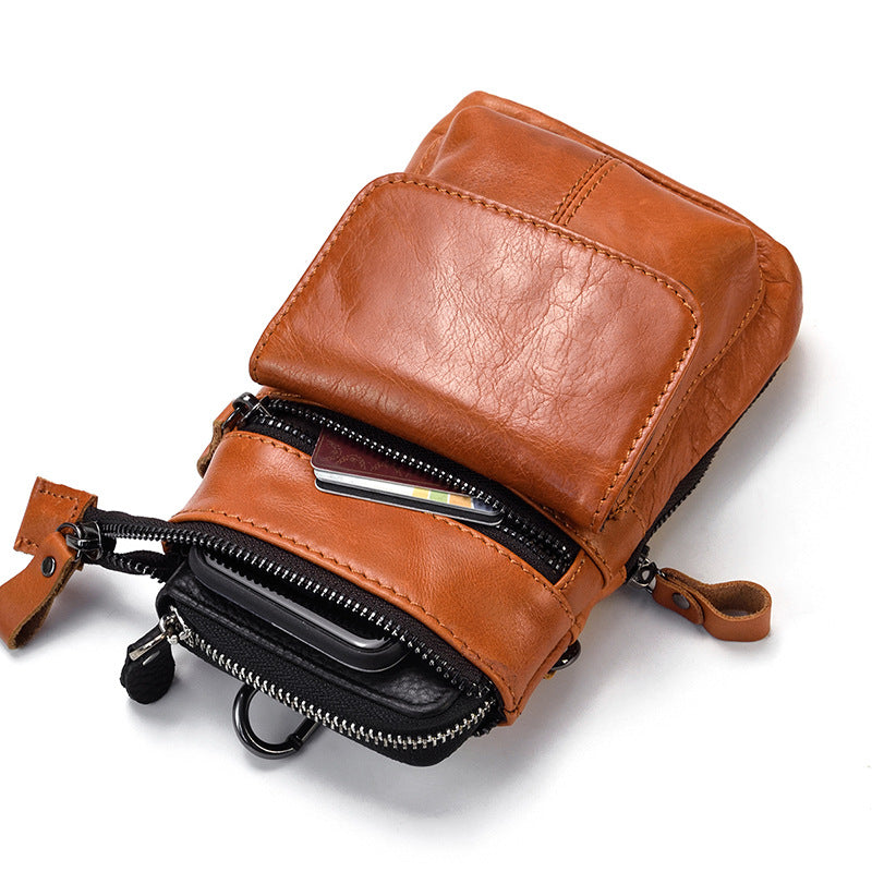 Men's Crazy Horse Across First Layer Cowhide Men's Waist Packs