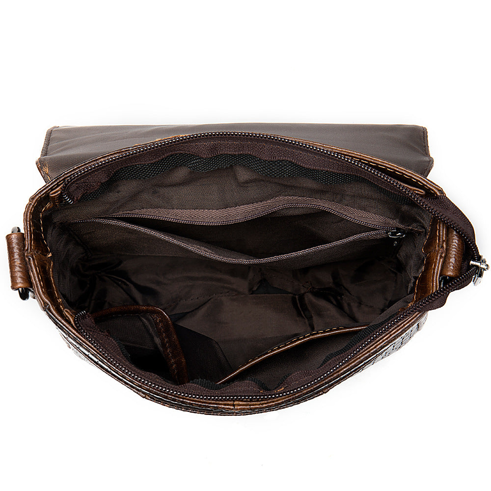 Men's First Layer Cowhide Vintage Cover Crocodile Pattern Men's Messenger Bags