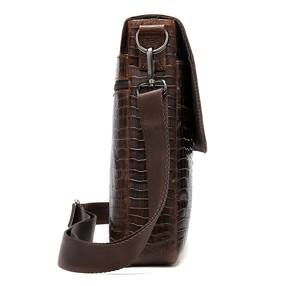 Men's First Layer Cowhide Vintage Cover Crocodile Pattern Men's Messenger Bags