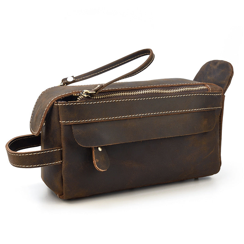 Women's & Men's & Real Leather Toiletry Retro Crazy Men's Handbags