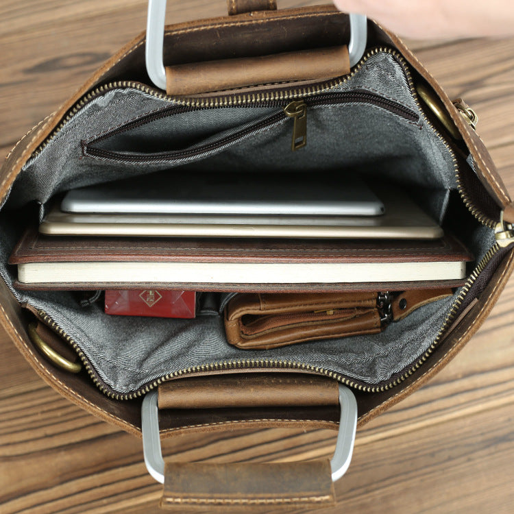Men's Classic First Layer Cowhide Portable Leather Retro Men's Handbags