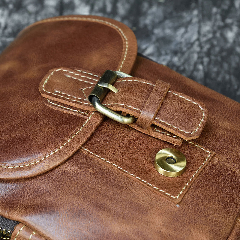 Men's Retro Crazy Horse Leather Brown Men's Shoulder Bags