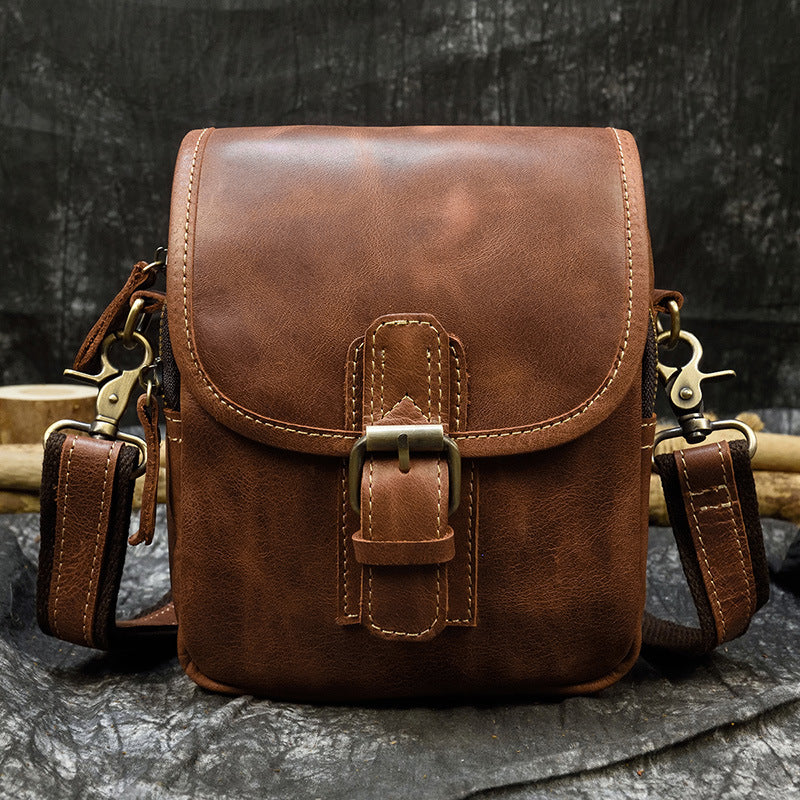 Men's Retro Crazy Horse Leather Brown Men's Shoulder Bags