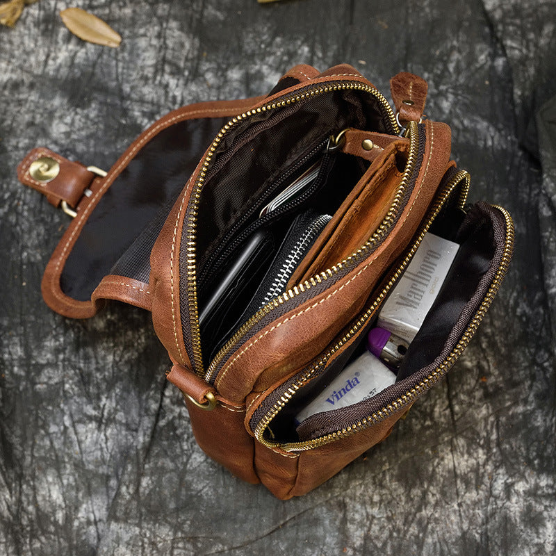 Men's Retro Crazy Horse Leather Brown Men's Shoulder Bags