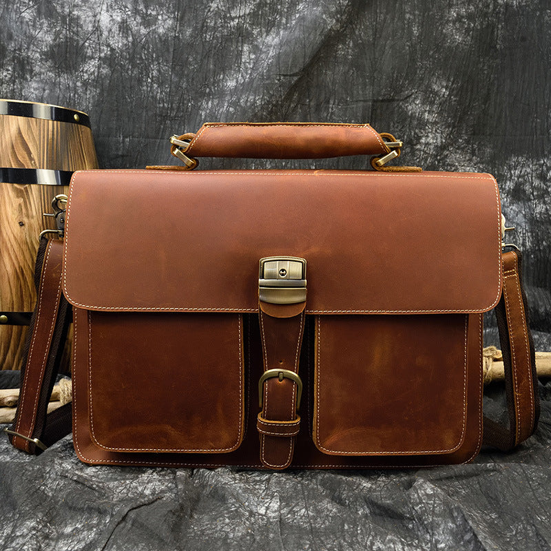 Men's Retro Crazy Horse Leather Double Compartment Men's Shoulder Bags