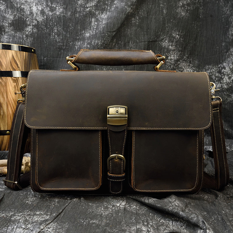 Men's Retro Crazy Horse Leather Double Compartment Men's Shoulder Bags