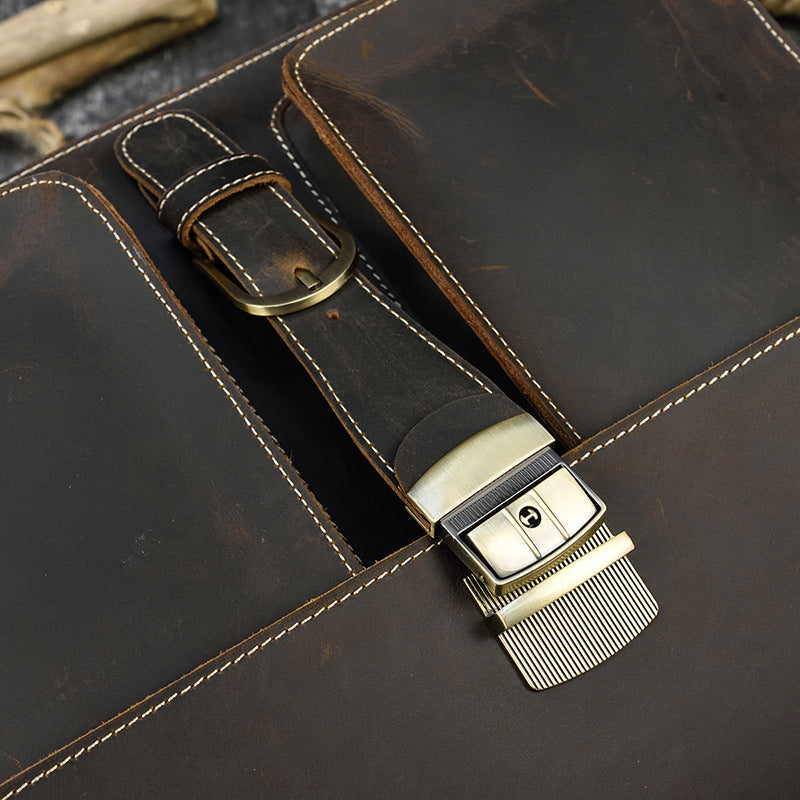 Men's Retro Crazy Horse Leather Double Compartment Men's Shoulder Bags