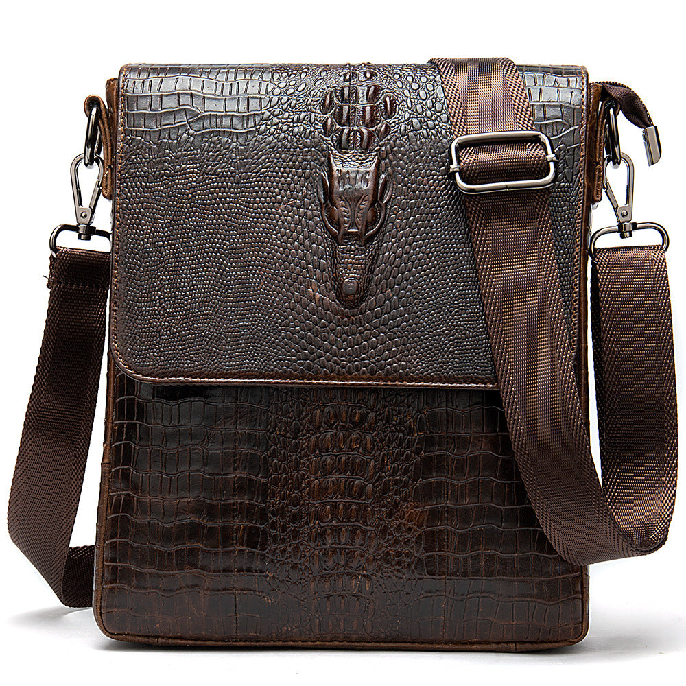 Men's First Layer Cowhide Vintage Cover Crocodile Pattern Men's Messenger Bags