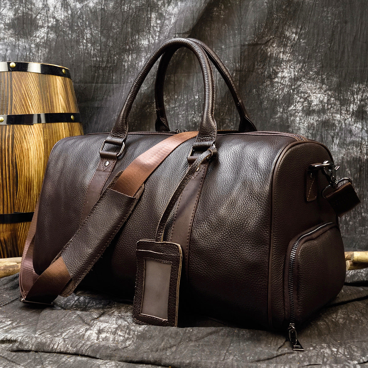 Men's Traveling Waterproof Lining Dry Wet Separation Cowhide With Travel Bags