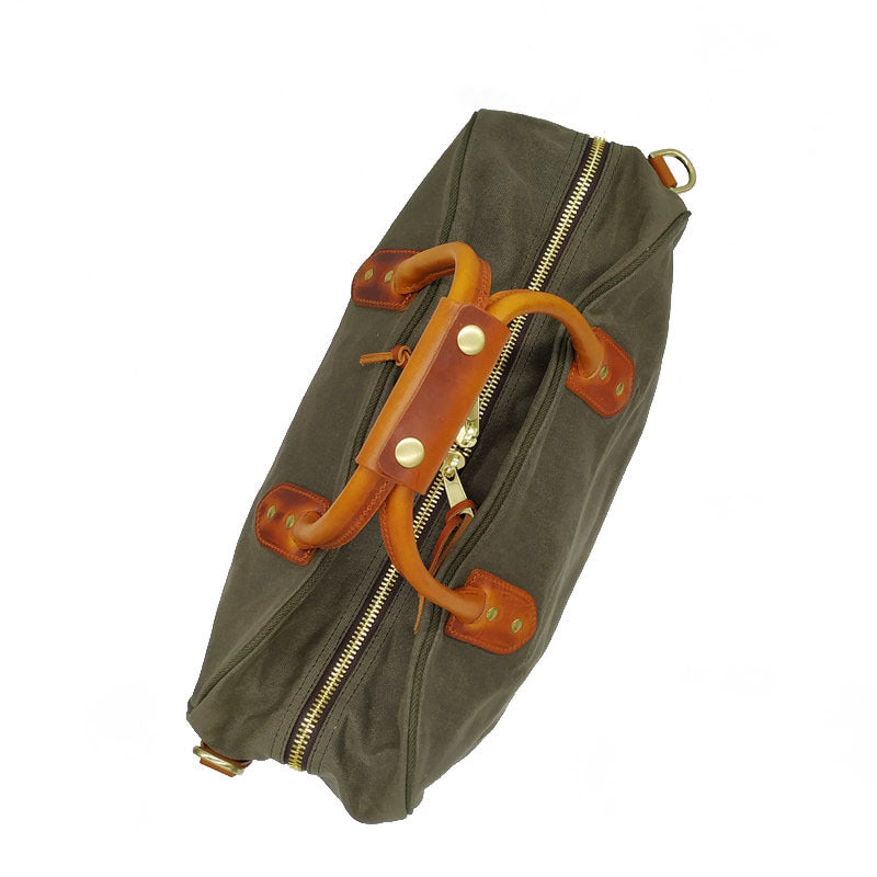 Men's Leather American Vintage Canvas Oil Wax Travel Bags