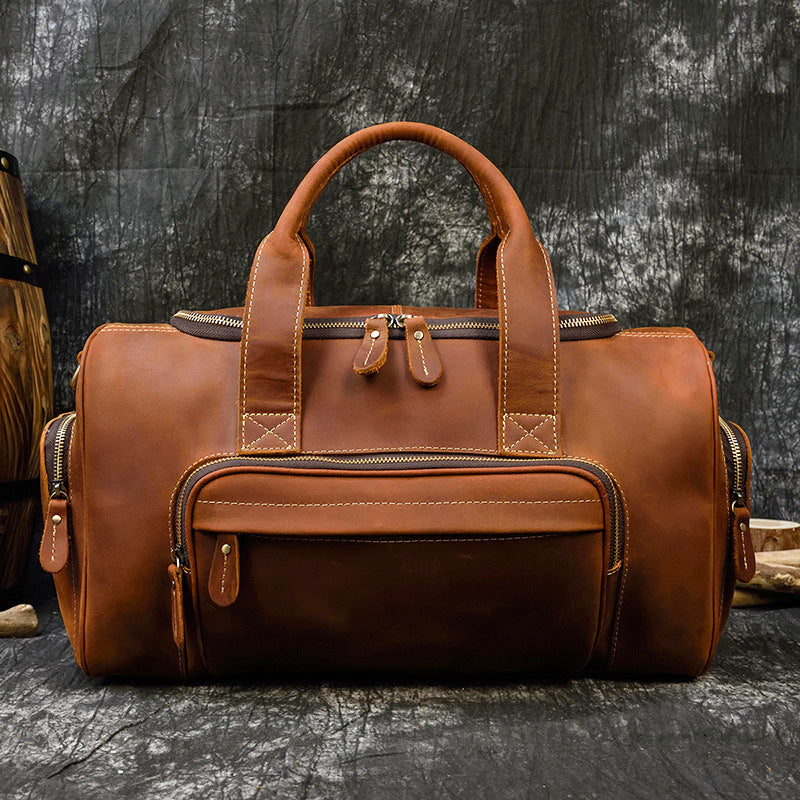 Men's Retro Crazy Horse Leather Cowhide Business Travel Bags