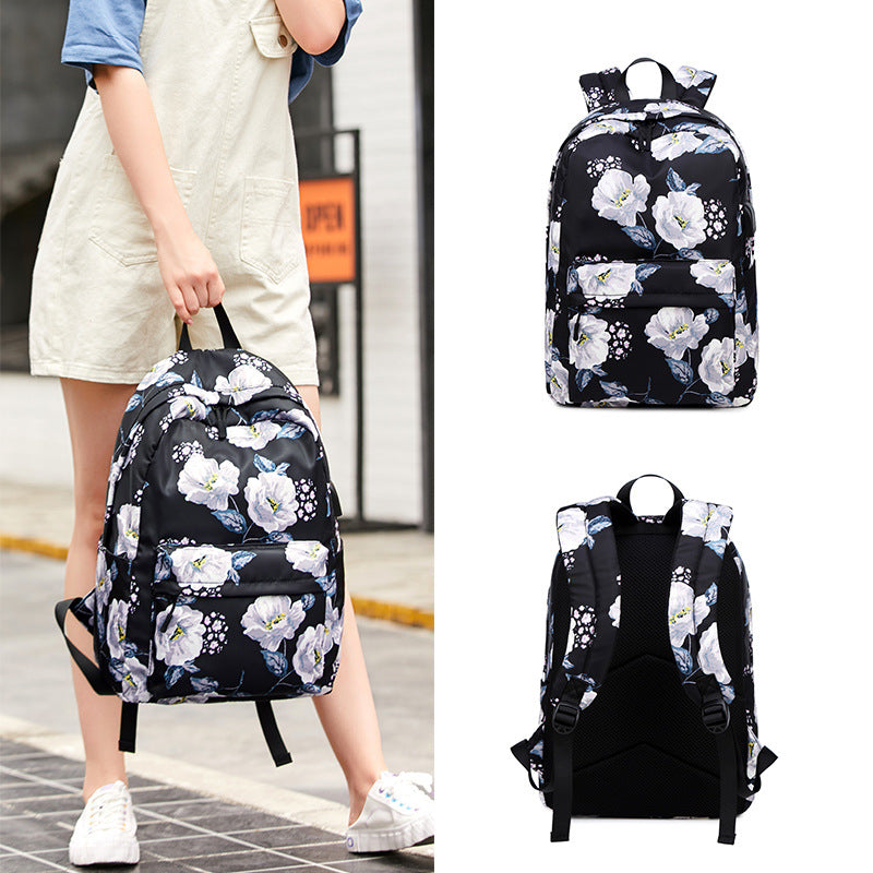 Women's High Large Capacity Fashion Flower Oxford Backpacks