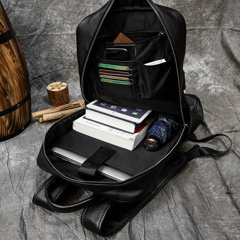 Men's Genuine Leather First Layer Cowhide Lychee Backpacks