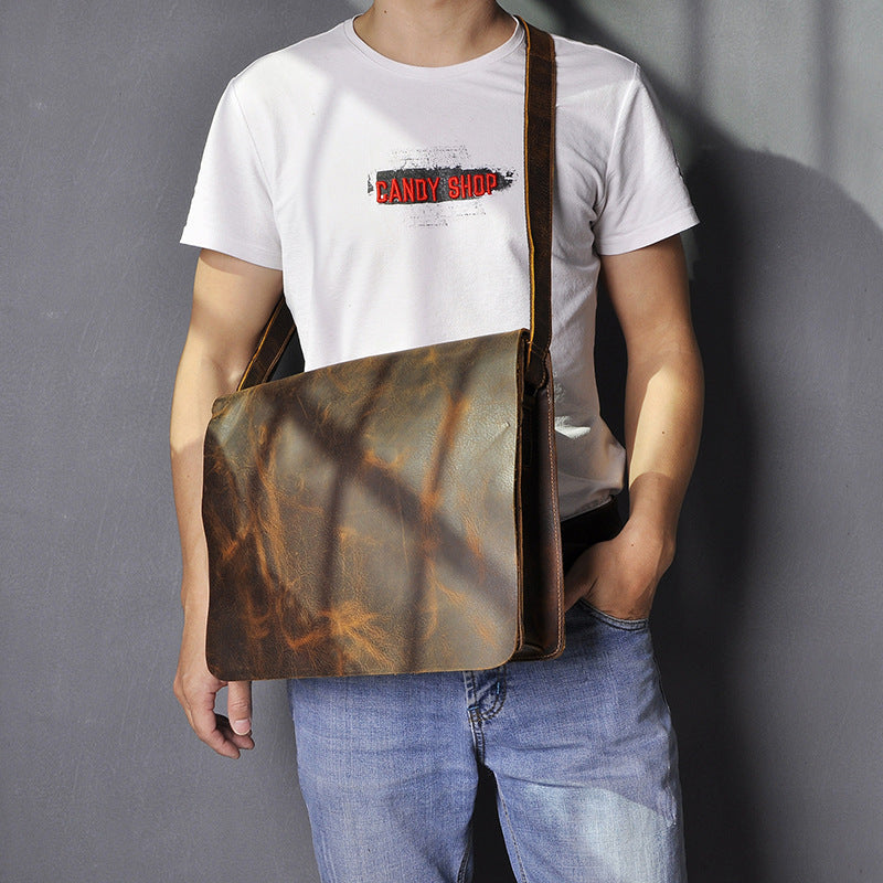 Men's Retro Classic Crazy Horse Leather Computer Men's Messenger Bags