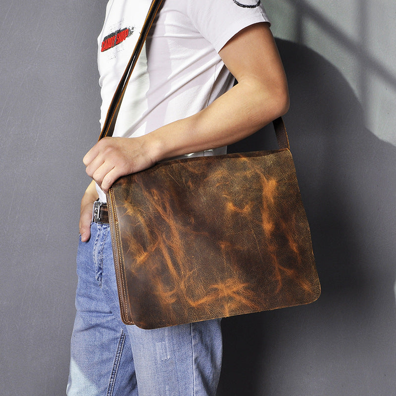 Men's Retro Classic Crazy Horse Leather Computer Men's Messenger Bags
