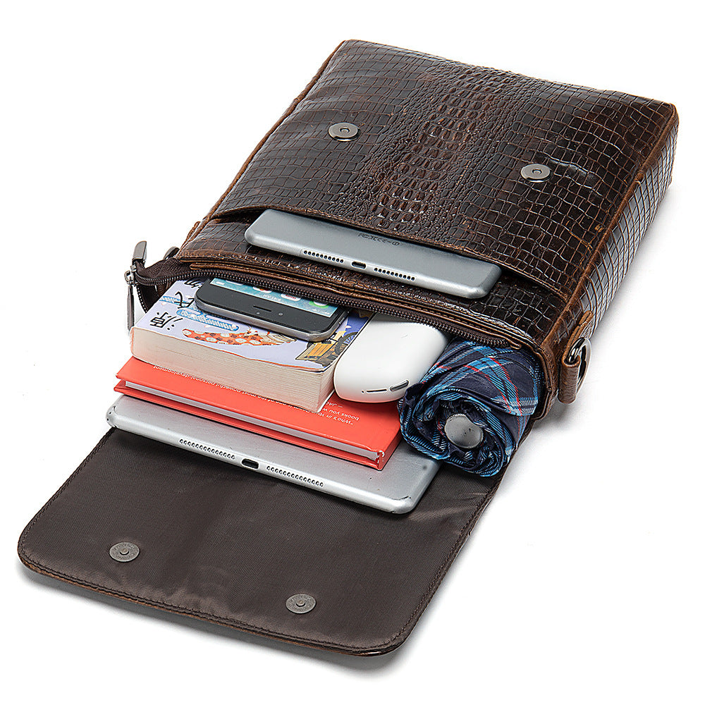 Men's First Layer Cowhide Vintage Cover Crocodile Pattern Men's Messenger Bags