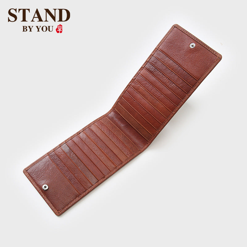 Women's & Men's First Layer Cowhide Multiple Slots Vintage Real Leather Long Card Holder