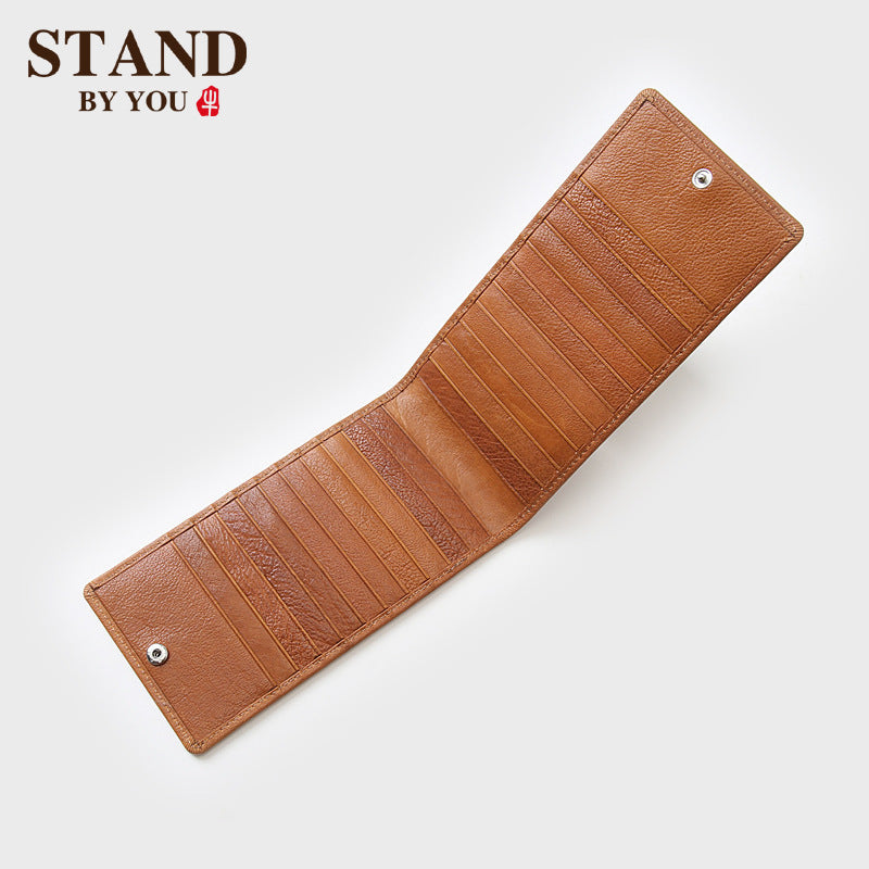 Women's & Men's First Layer Cowhide Multiple Slots Vintage Real Leather Long Card Holder