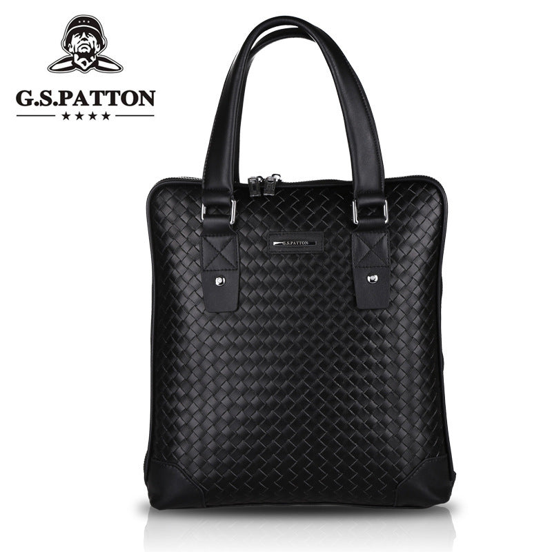 Men's Woven Pattern Business Cowhide Defective Clearance Men's Briefcases
