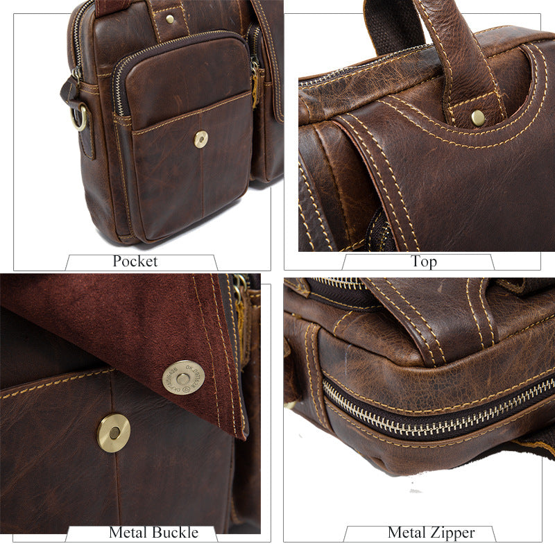 Men's Retro Top Layer Cowhide Leather Portable Bags