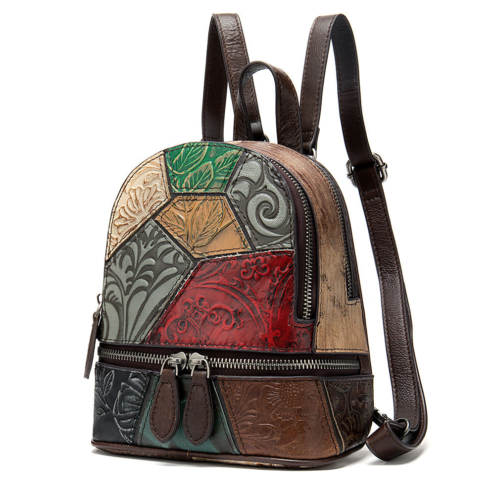 Women's Cowhide Retro Patchwork Contrast Color Mini Backpacks