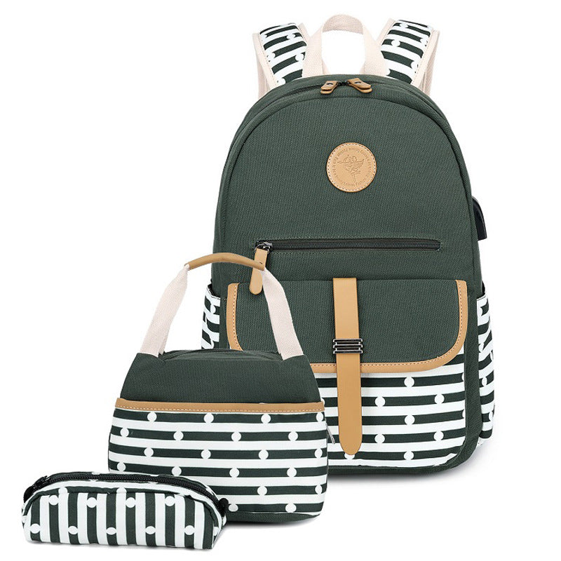 Printed Canvas Striped Female Korean Style Backpacks