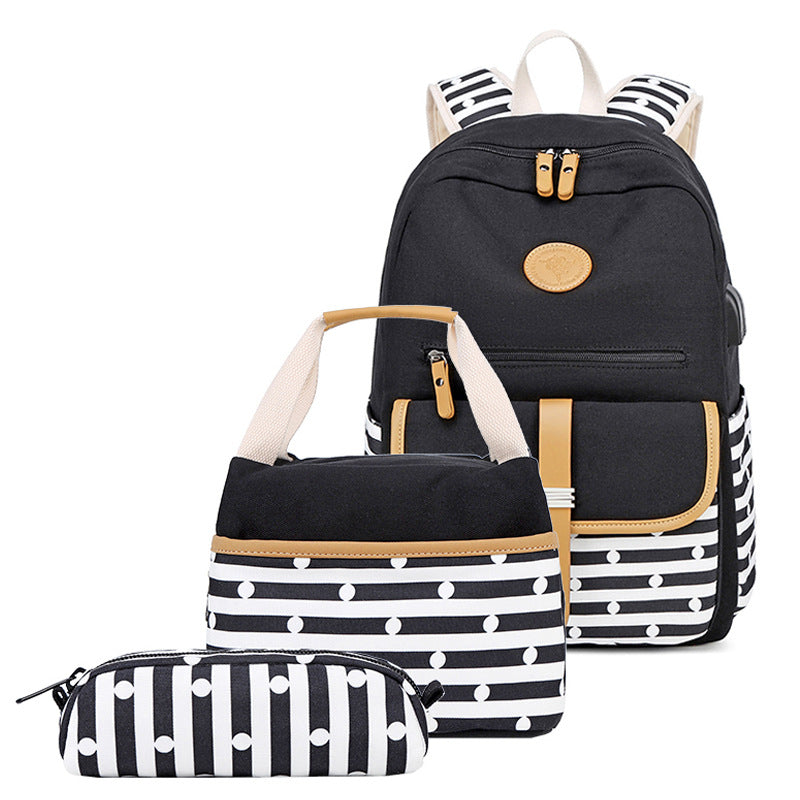 Printed Canvas Striped Female Korean Style Backpacks