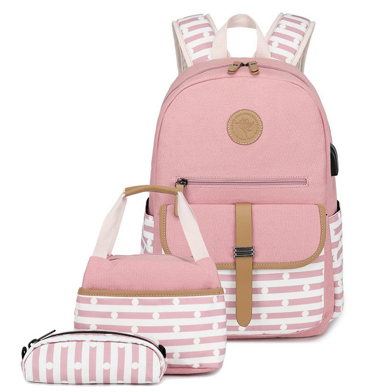 Printed Canvas Striped Female Korean Style Backpacks