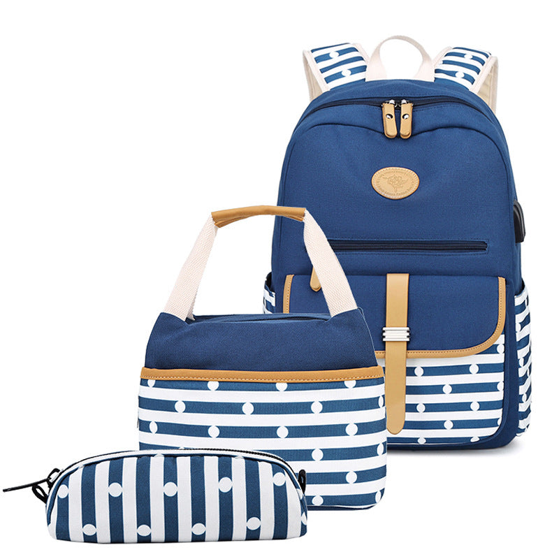Printed Canvas Striped Female Korean Style Backpacks