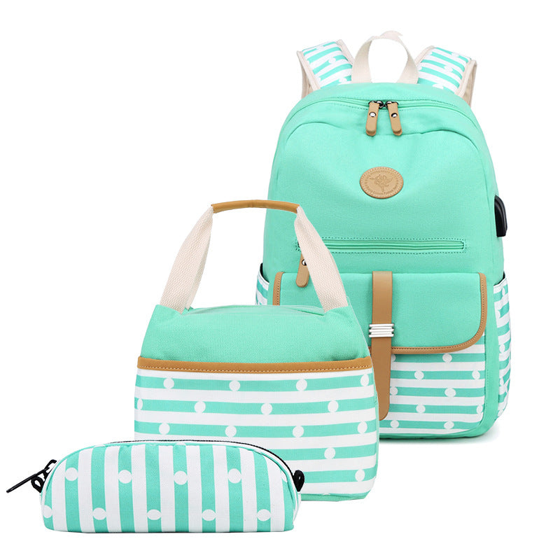 Printed Canvas Striped Female Korean Style Backpacks