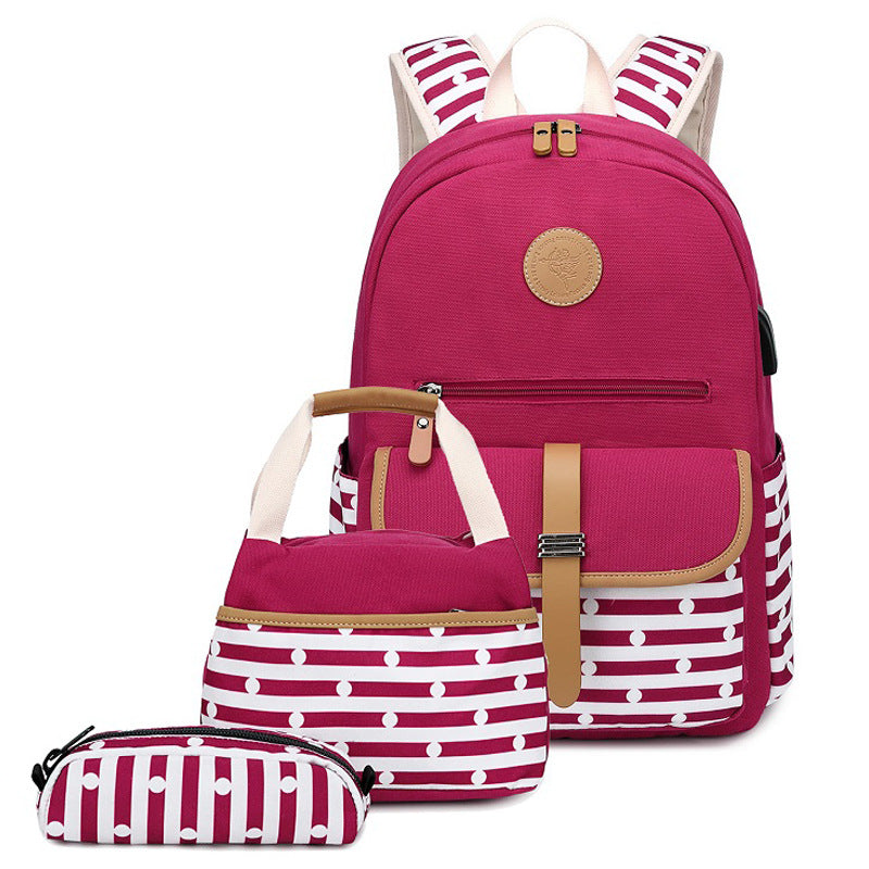 Printed Canvas Striped Female Korean Style Backpacks
