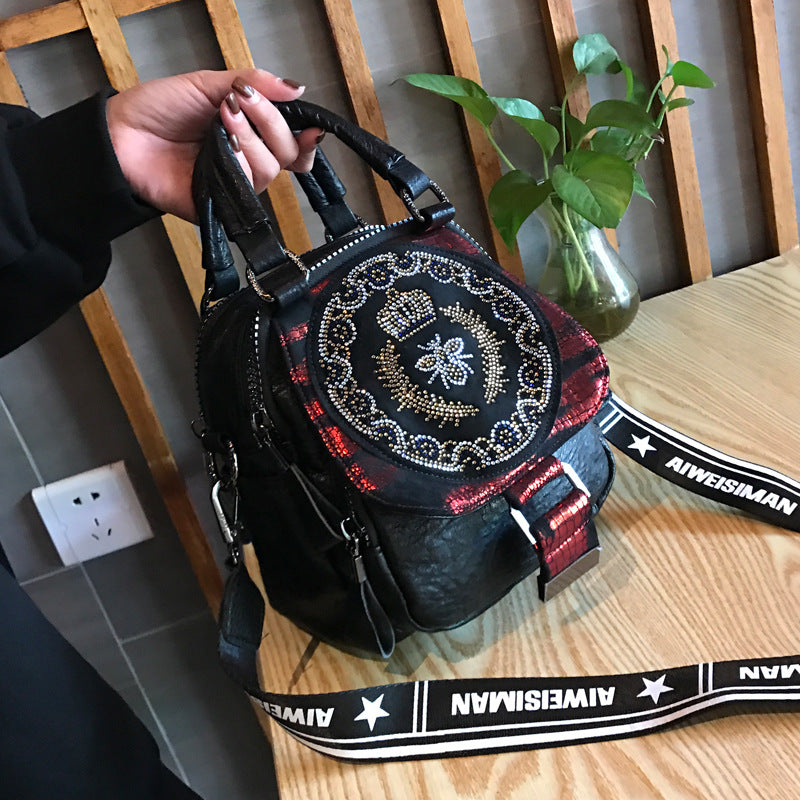 Women's Trendy Fashion Rhinestone Versatile Contrast Color Bags