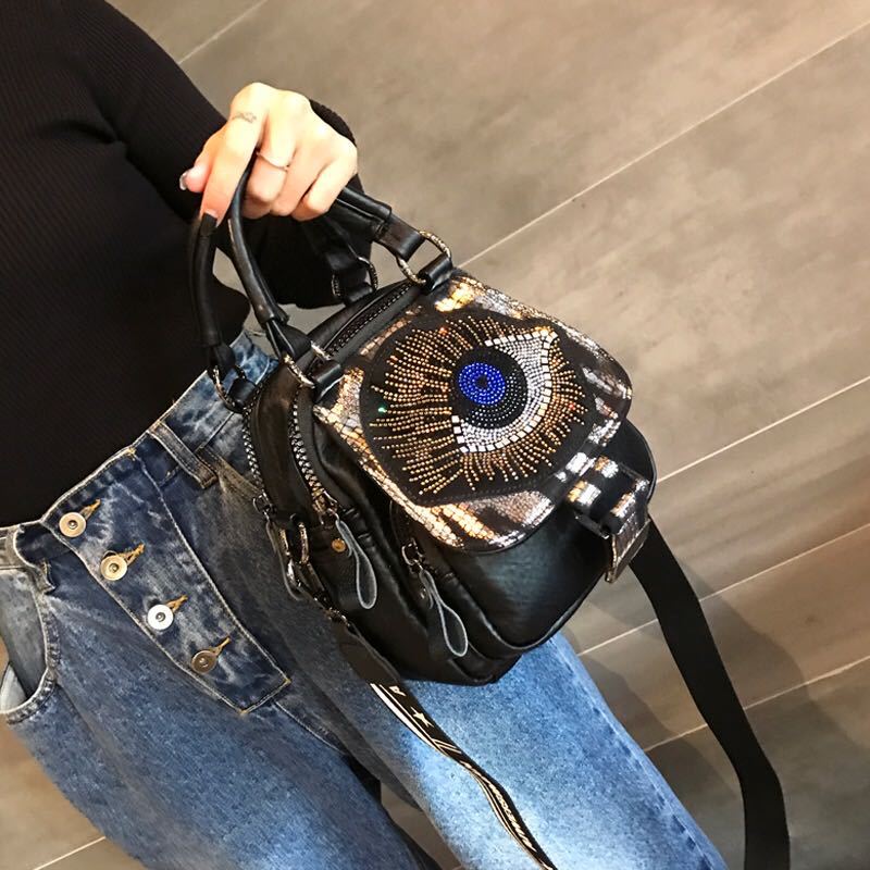 Women's Trendy Fashion Rhinestone Versatile Contrast Color Bags