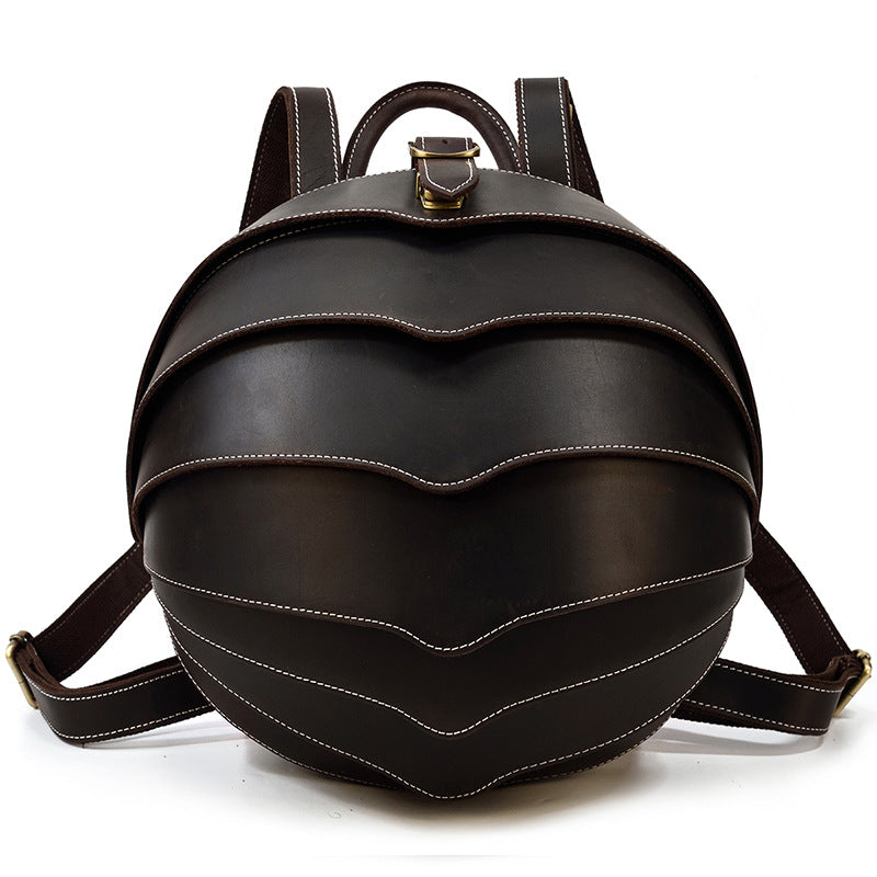Women's & Men's & Genuine Leather Creative Personalized Beetle Round Crazy Horse Backpacks