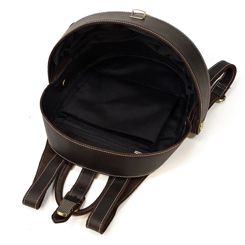 Women's & Men's & Genuine Leather Creative Personalized Beetle Round Crazy Horse Backpacks
