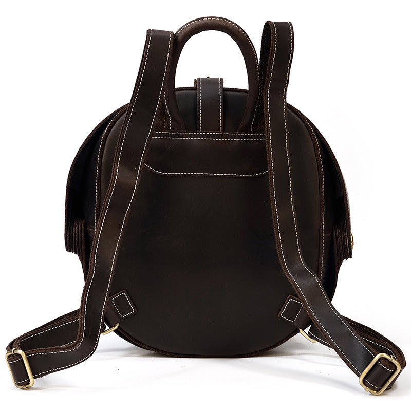 Women's & Men's & Genuine Leather Creative Personalized Beetle Round Crazy Horse Backpacks