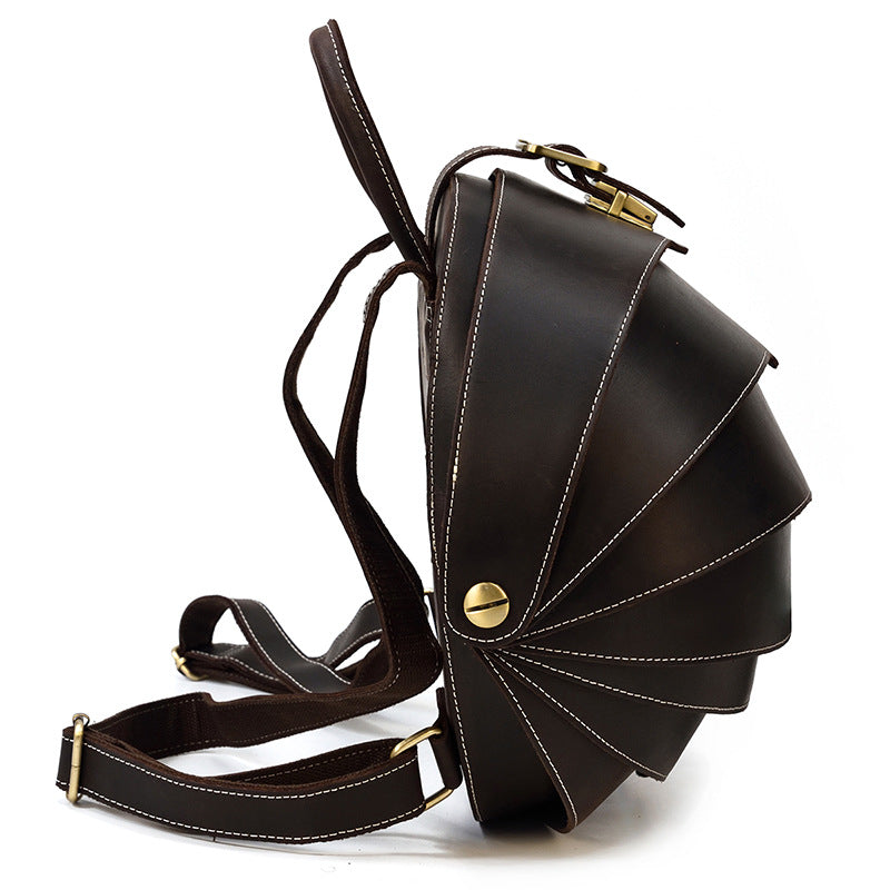 Women's & Men's & Genuine Leather Creative Personalized Beetle Round Crazy Horse Backpacks