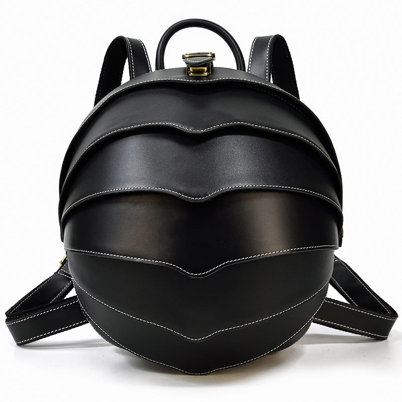 Women's & Men's & Genuine Leather Creative Personalized Beetle Round Crazy Horse Backpacks