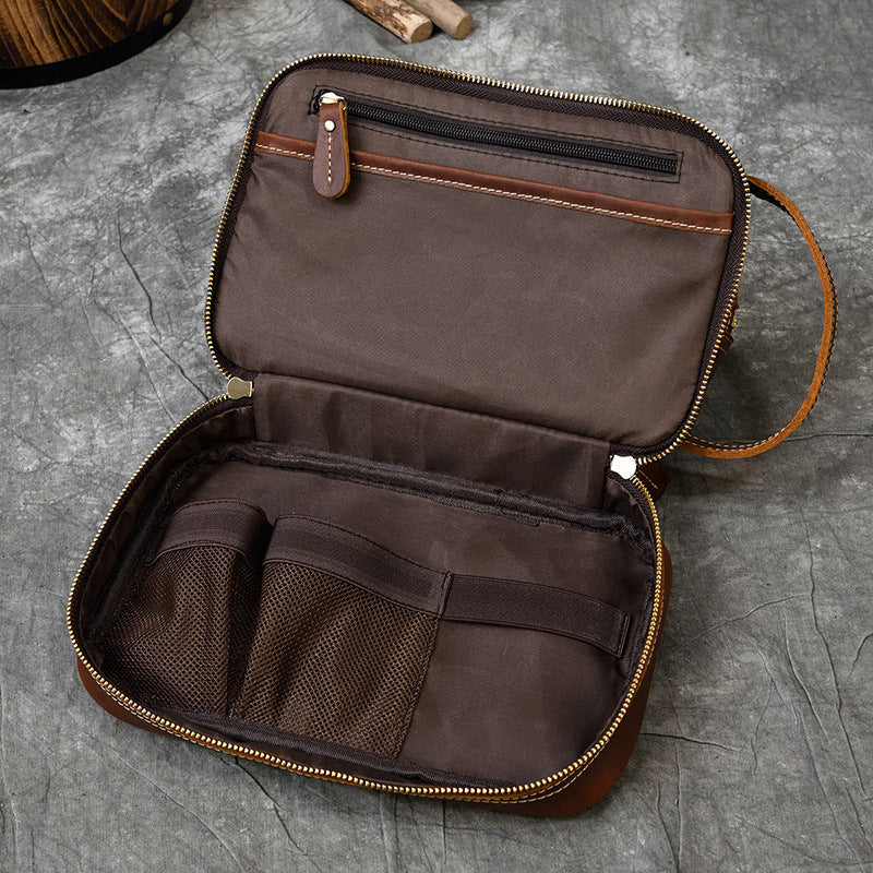 Men's Clutch Crazy Horse Toiletry Neutral Cowhide Men's Handbags