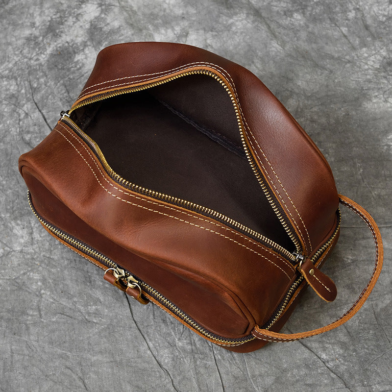 Men's Clutch Crazy Horse Toiletry Neutral Cowhide Men's Handbags