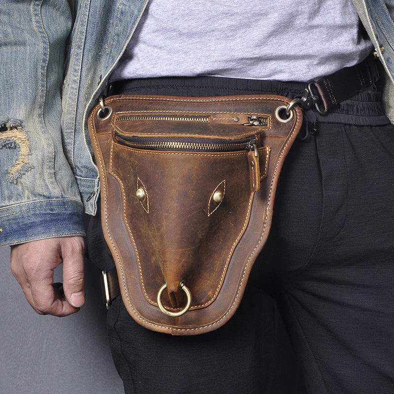 Men's Cowhide Retro Cool Cow Head Large Men's Chest Bags