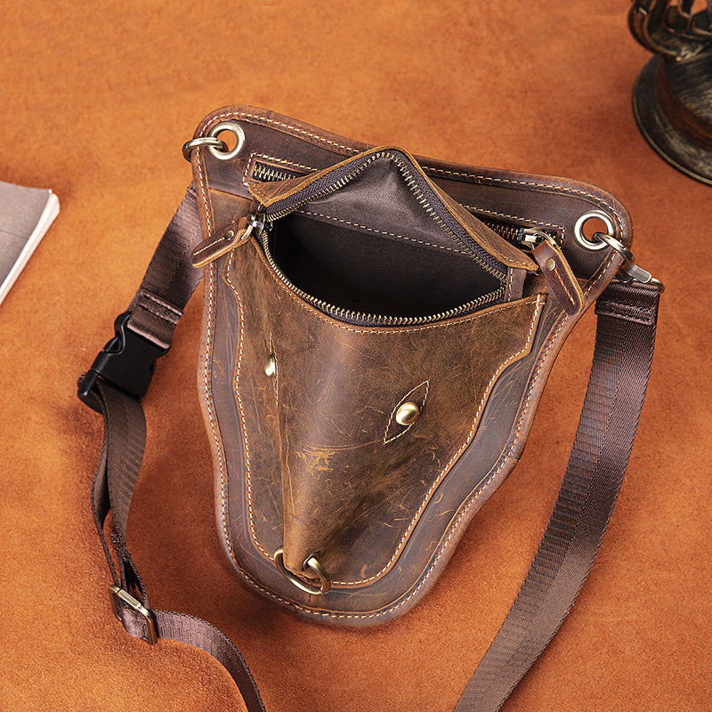 Men's Cowhide Retro Cool Cow Head Large Men's Chest Bags