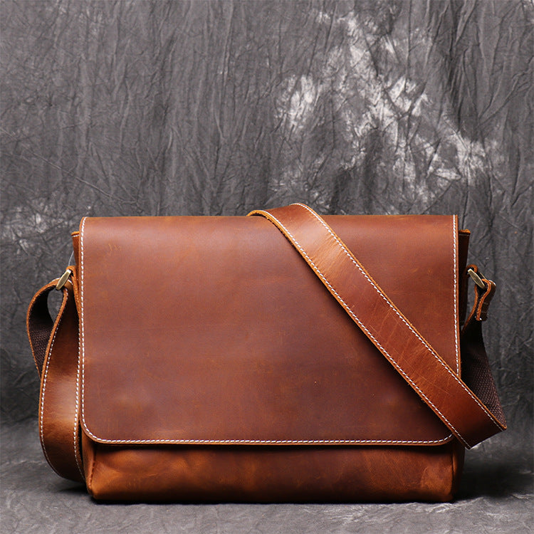 Women's & Men's & Vintage Leather Handmade Cowhide Crazy Men's Messenger Bags