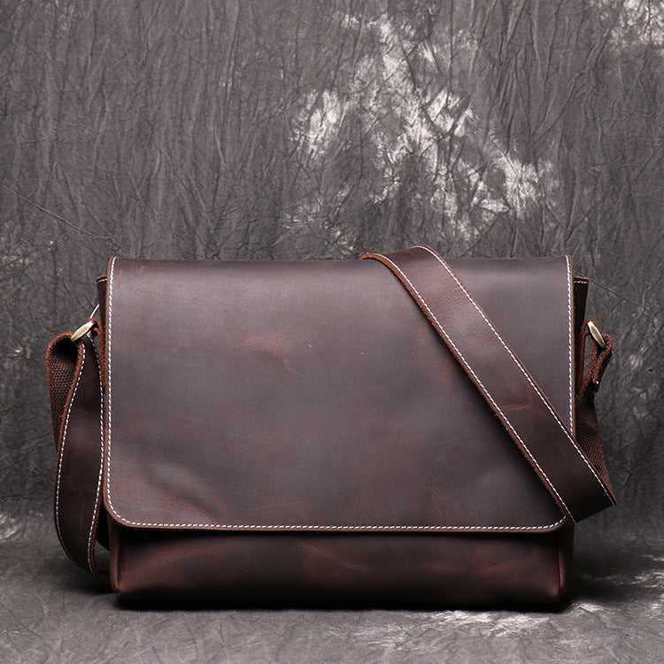 Women's & Men's & Vintage Leather Handmade Cowhide Crazy Men's Messenger Bags