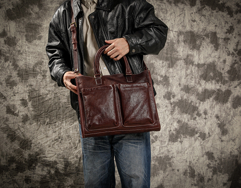 Men's Retro Hand-rub Color Cowhide Business Portable Men's Briefcases